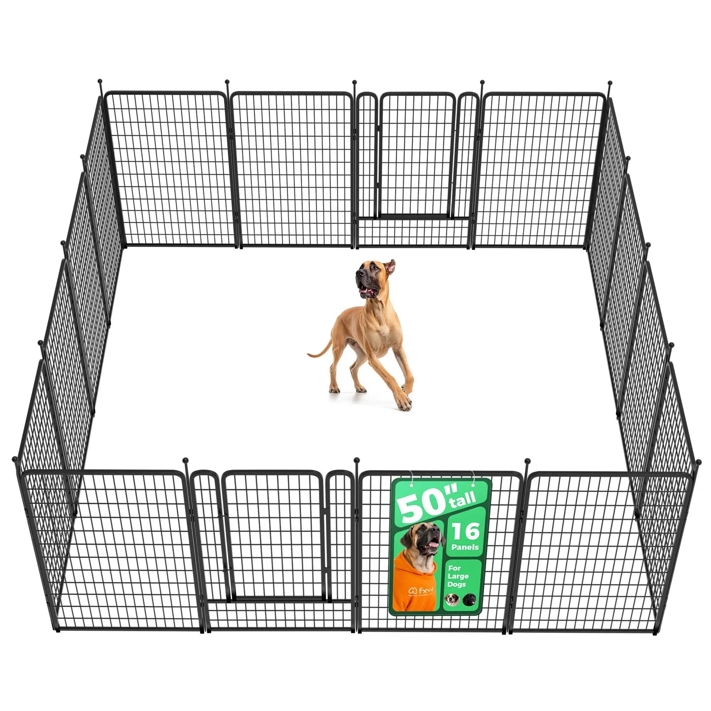 FXW Rollick Unleashed Indoor and Outdoor Dog Playpen - 40"/45"/50" Height Options, 8/16 Panels for Medium and Large Dogs, Black/White, Patented Design