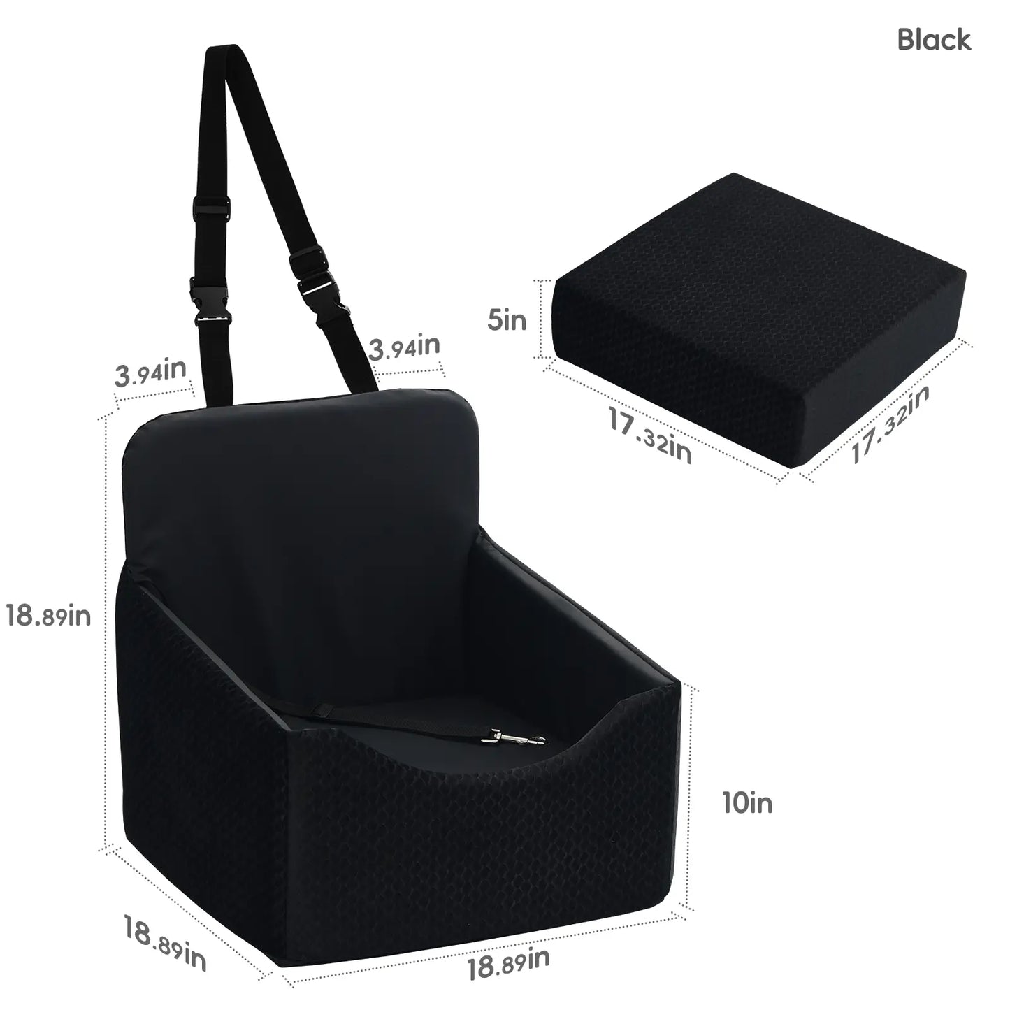 Dog Car Seat - All-Season Enclosed Design with Seat Belt Straps, Non-Slip & Waterproof for Pet Travel