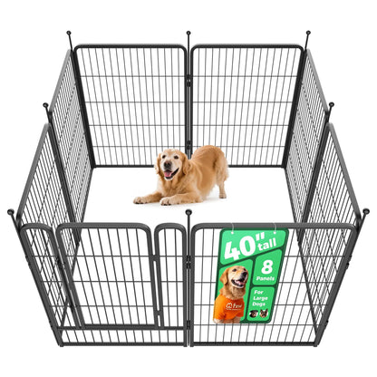 FXW Rollick Unleashed Indoor and Outdoor Dog Playpen - 40"/45"/50" Height Options, 8/16 Panels for Medium and Large Dogs, Black/White, Patented Design