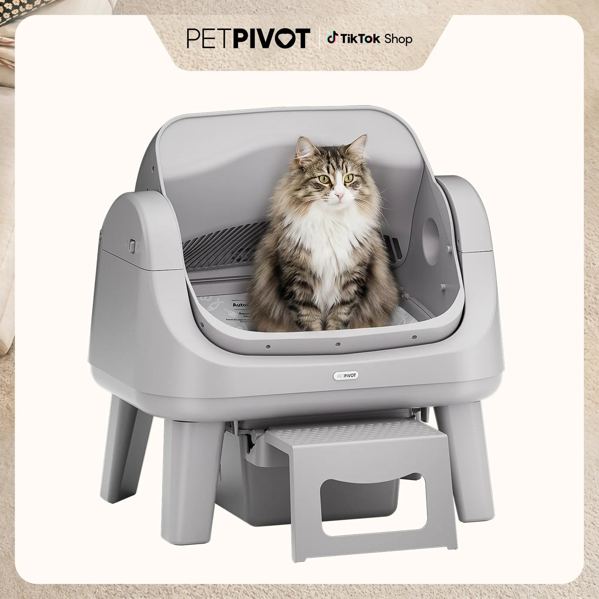 Petpivot Autoscooper 12 Lite Open Top Self Cleaning Cat Litter Box, Automatic Litter Box with 7 Pairs of Safety Sensors, Anti-Pinch Protection, Easy Access Step for Senior Cats Summervibes Petlovers