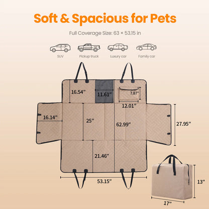 【Tiktokshopstockup】 VALUXE Dog Car Seat Cover for Large Dogs, Full-Cover Waterproof Back Seat Protector, Foldable, Beige/Black Summervibes Petlovers