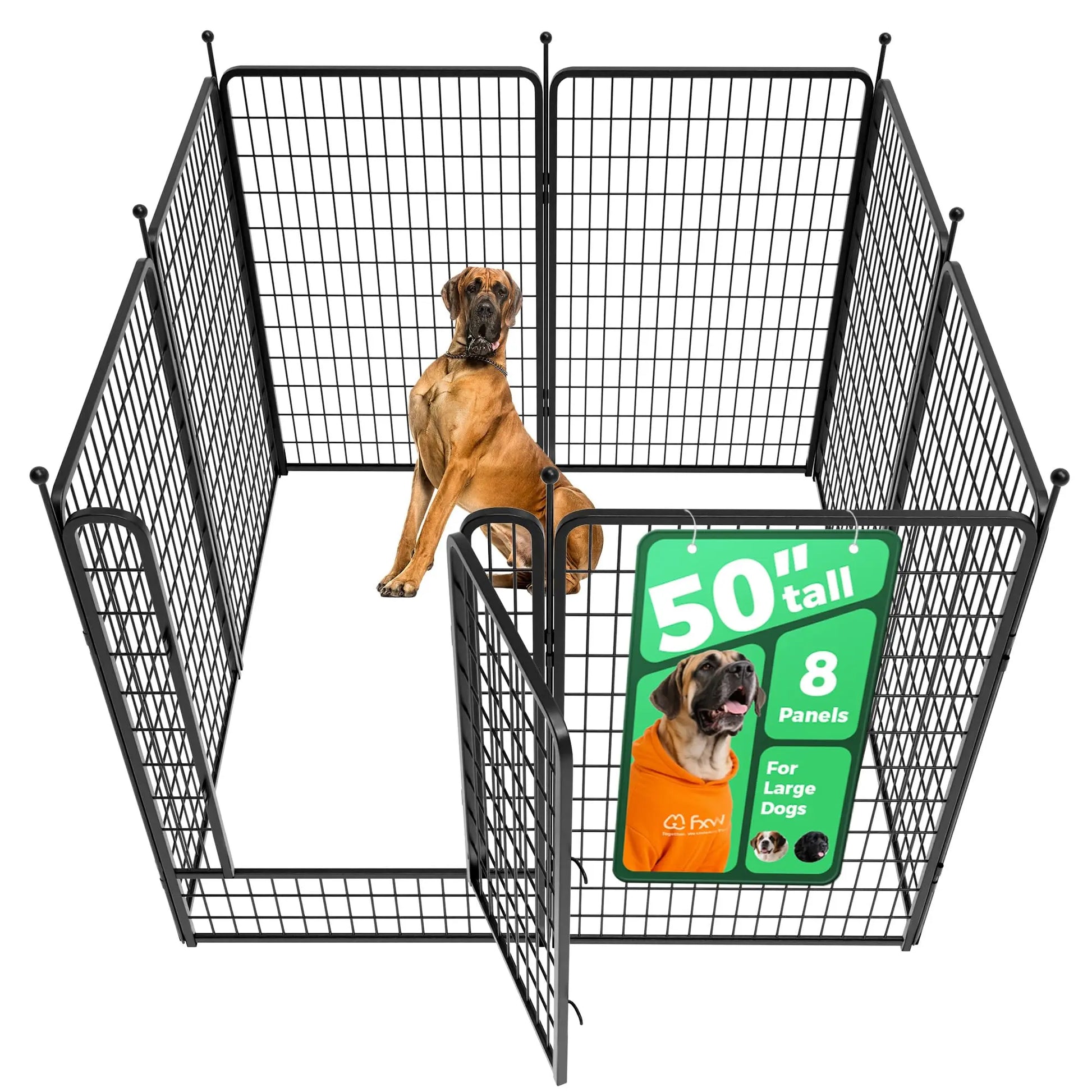 FXW Rollick Unleashed Indoor and Outdoor Dog Playpen - 40"/45"/50" Height Options, 8/16 Panels for Medium and Large Dogs, Black/White, Patented Design