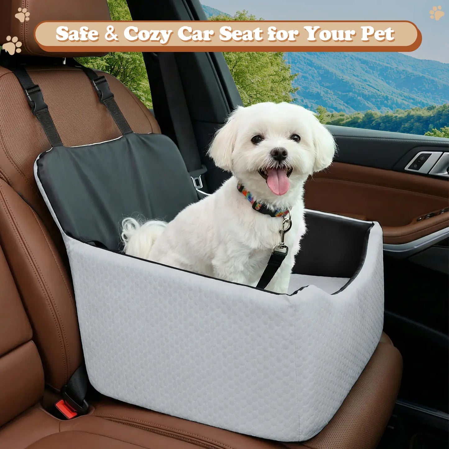 Dog Car Seat - All-Season Enclosed Design with Seat Belt Straps, Non-Slip & Waterproof for Pet Travel