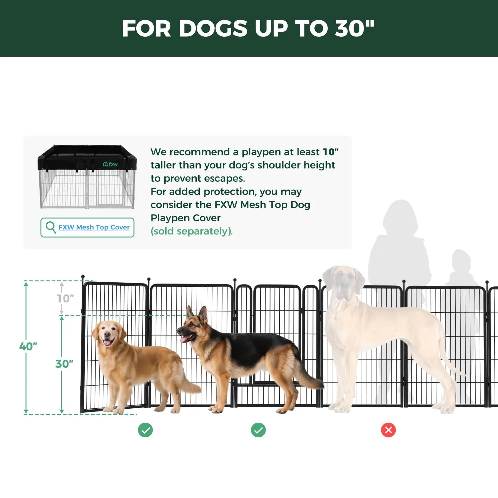 FXW Rollick Unleashed Indoor and Outdoor Dog Playpen - 40"/45"/50" Height Options, 8/16 Panels for Medium and Large Dogs, Black/White, Patented Design