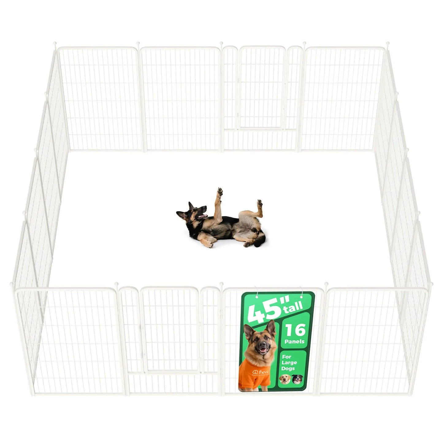 FXW Rollick Unleashed Indoor and Outdoor Dog Playpen - 40"/45"/50" Height Options, 8/16 Panels for Medium and Large Dogs, Black/White, Patented Design