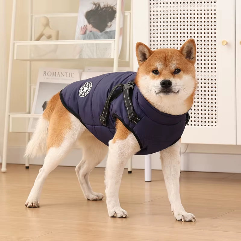 Large Pet Dog Jacket with Harness Winter Warm Dog Clothes for Labrador Waterproof Big Dog Coat Chihuahua French Bulldog Outfits