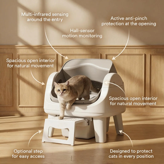 Petpivot Autoscooper 12 Lite Open Top Self Cleaning Cat Litter Box, Automatic Litter Box with 7 Pairs of Safety Sensors, Anti-Pinch Protection, Easy Access Step for Senior Cats Summervibes Petlovers