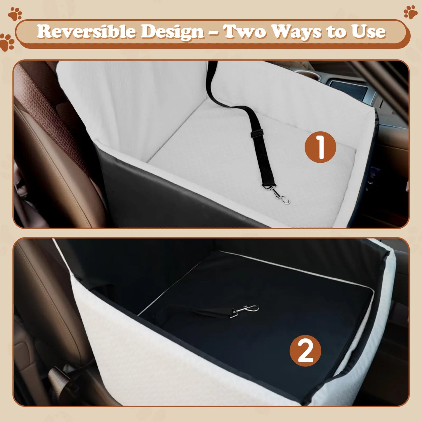 Dog Car Seat - All-Season Enclosed Design with Seat Belt Straps, Non-Slip & Waterproof for Pet Travel