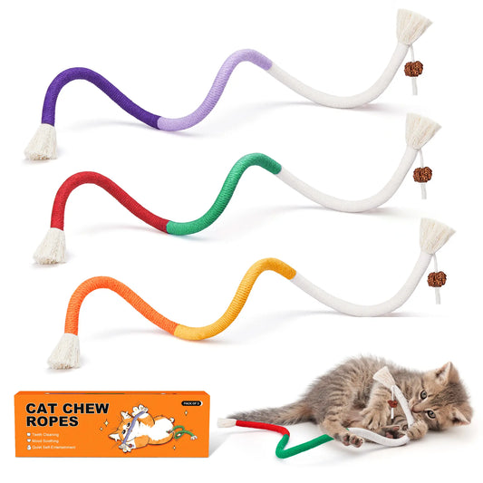 Potaroma Cat Toys Chew Ropes 3Pcs, Safe Teeth Cleaning Toy for Indoor Kittens, Calming Interactive Kitty Toys #Summervibes #Petlovers