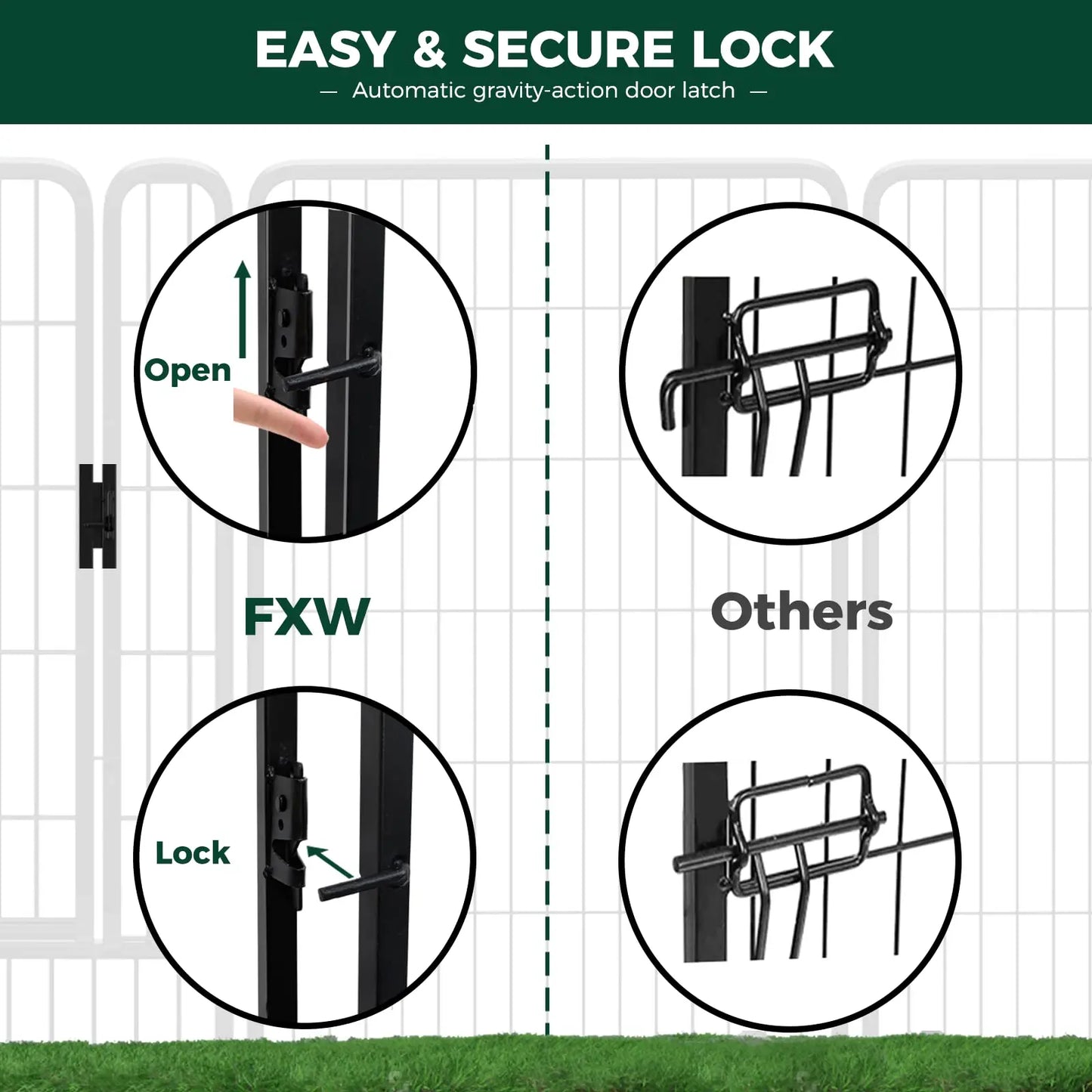 FXW Rollick Unleashed Indoor and Outdoor Dog Playpen - 40"/45"/50" Height Options, 8/16 Panels for Medium and Large Dogs, Black/White, Patented Design