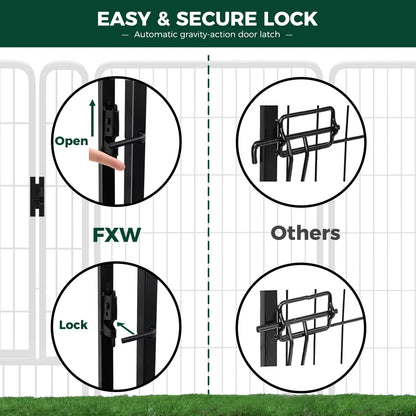 FXW Rollick Unleashed Indoor and Outdoor Dog Playpen - 40"/45"/50" Height Options, 8/16 Panels for Medium and Large Dogs, Black/White, Patented Design