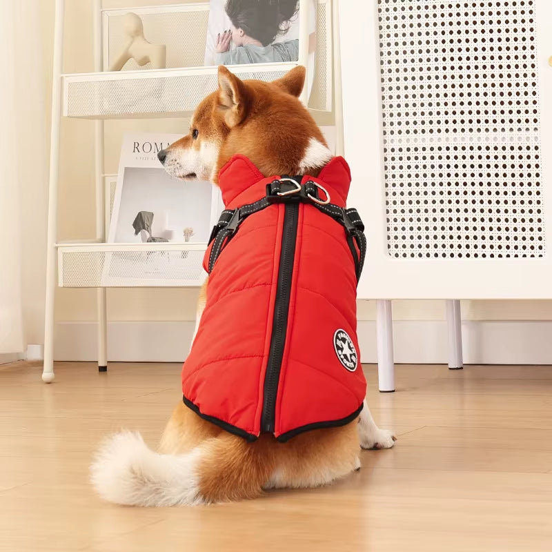 Large Pet Dog Jacket with Harness Winter Warm Dog Clothes for Labrador Waterproof Big Dog Coat Chihuahua French Bulldog Outfits