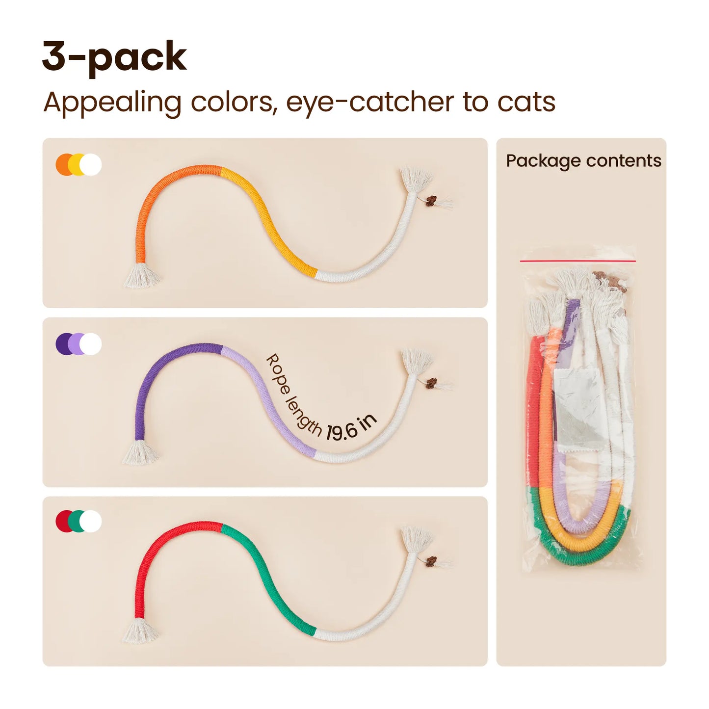 Potaroma Cat Toys Chew Ropes 3Pcs, Safe Teeth Cleaning Toy for Indoor Kittens, Calming Interactive Kitty Toys #Summervibes #Petlovers