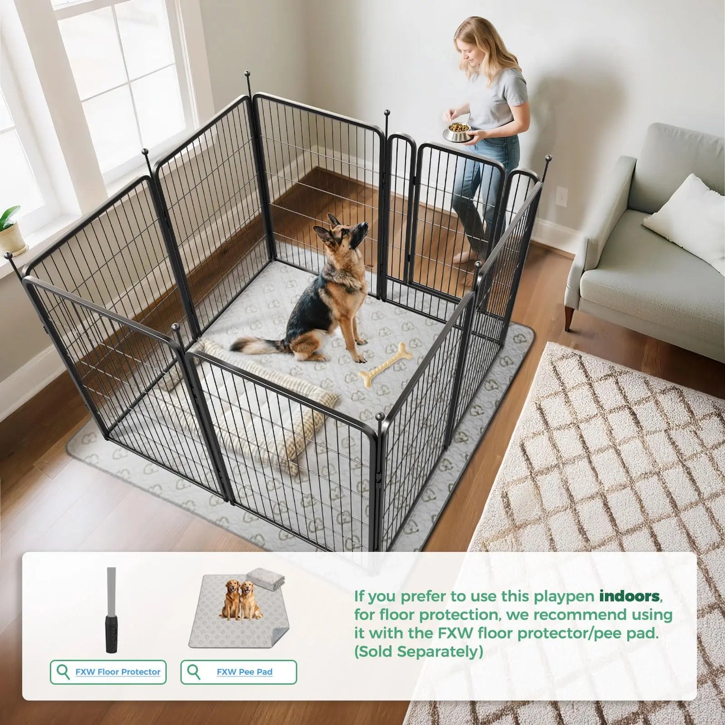 FXW Rollick Unleashed Indoor and Outdoor Dog Playpen - 40"/45"/50" Height Options, 8/16 Panels for Medium and Large Dogs, Black/White, Patented Design