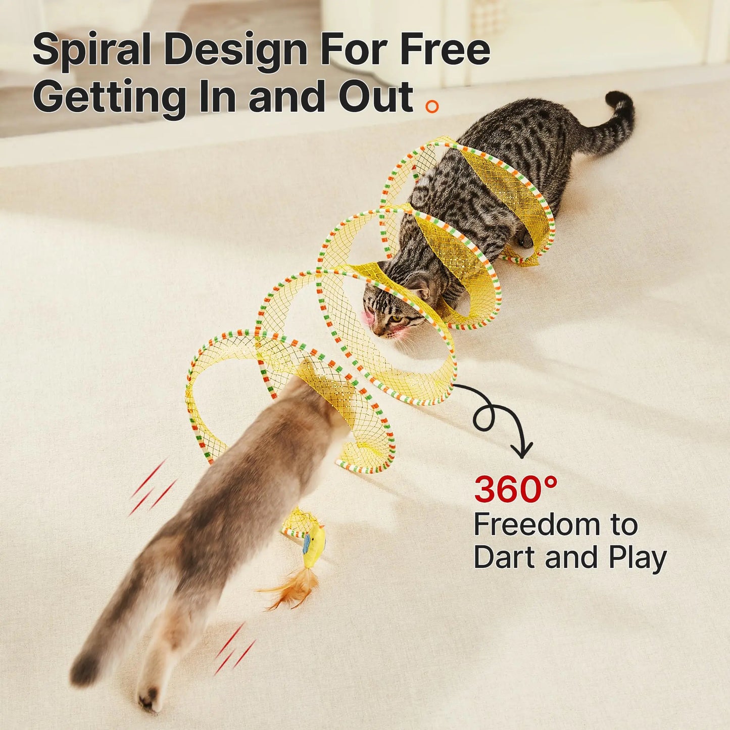 Potaroma Spiral Tunnel Cat Toy, Cat Self Play Spiral Kitten Collapsible Spring Tunnel Toy for Indoor Cats with Feather and Bell, 20 Inches Unfolded #Summervibes #Petlovers