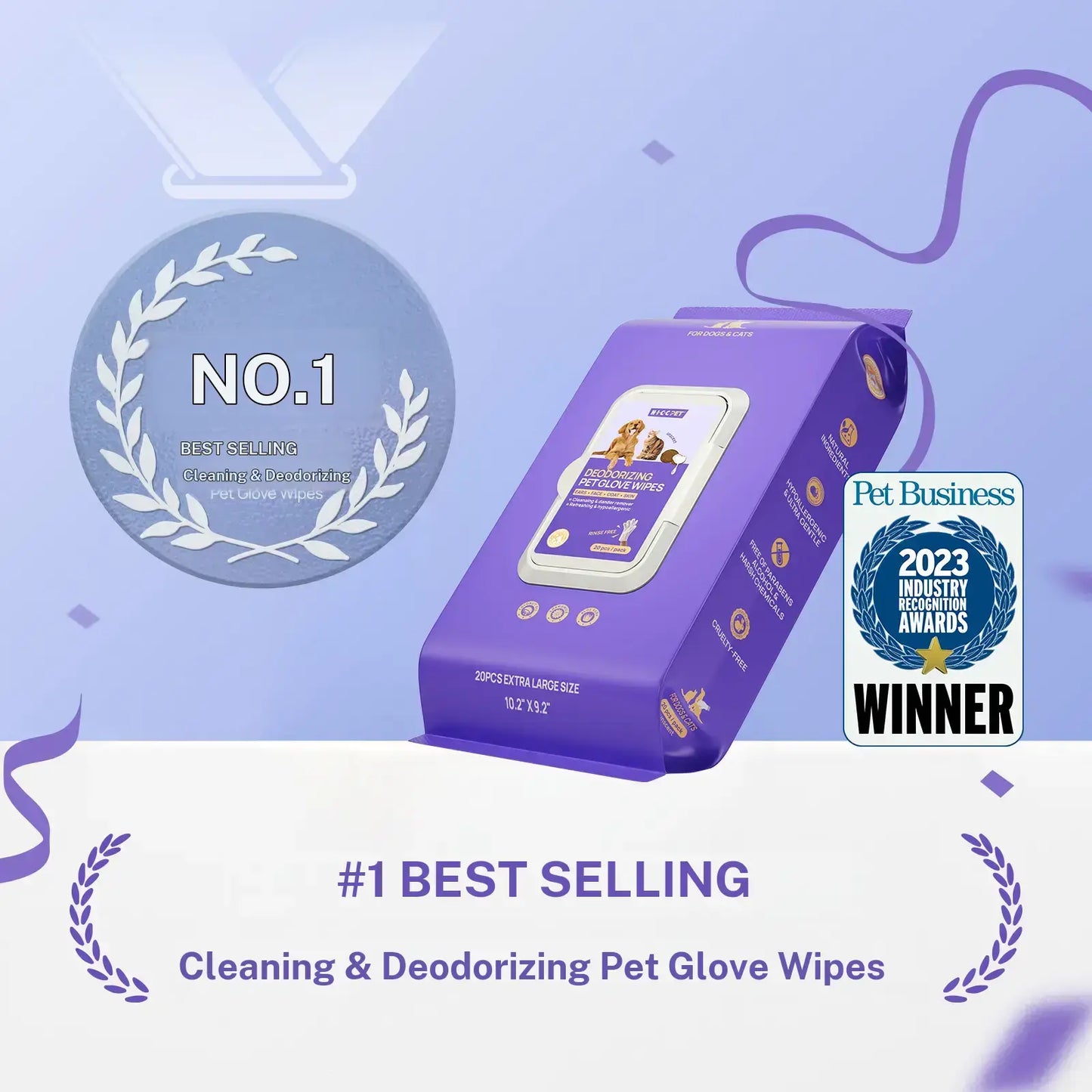 HICC PET Disposable Dog Grooming Wipes (20Pcs) - Natural, Hypoallergenic, No-Rinse Wipes with Fermented Oils for Hair Removal, Sticky Hair Control, Deodorizing, Skin Moisture & Paw Care, Outdoor Use,#Summervibes #Petlover