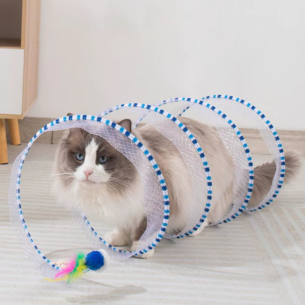 65*30Cm Cat Tunnel Toy Foldable Interactive Self Play Cat Hunting Spiral Plush and Feather Toys Decompression Spring Kitten Toys