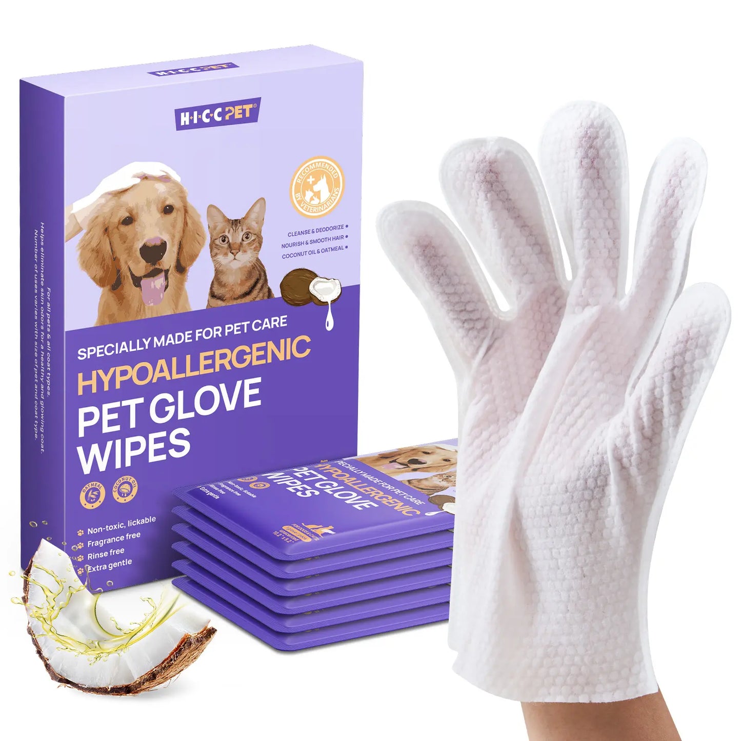 HICC PET Disposable Dog Grooming Wipes (20Pcs) - Natural, Hypoallergenic, No-Rinse Wipes with Fermented Oils for Hair Removal, Sticky Hair Control, Deodorizing, Skin Moisture & Paw Care, Outdoor Use,#Summervibes #Petlover