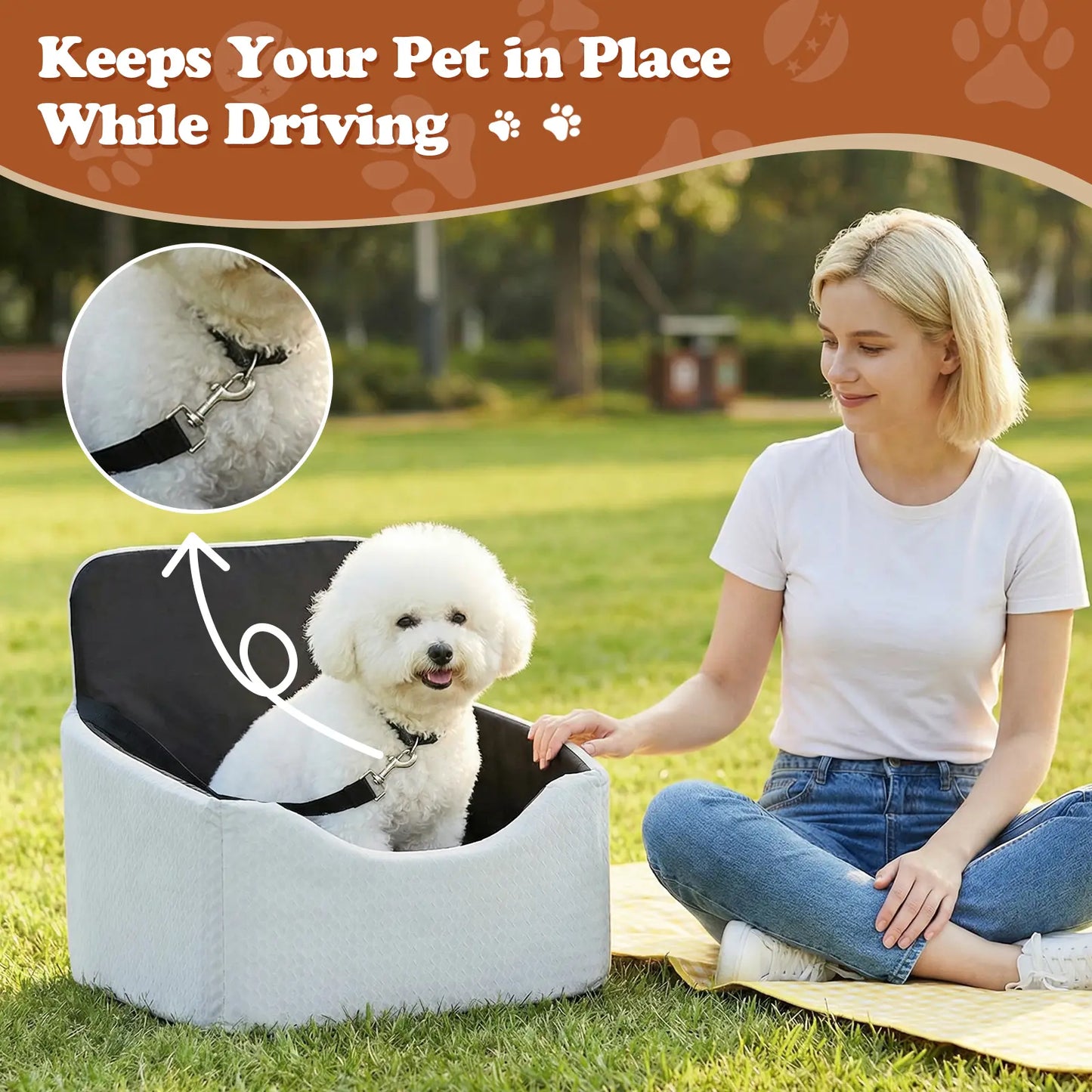 Dog Car Seat - All-Season Enclosed Design with Seat Belt Straps, Non-Slip & Waterproof for Pet Travel