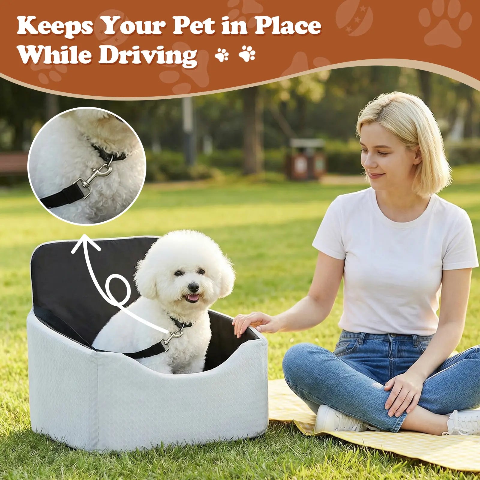 Dog Car Seat - All-Season Enclosed Design with Seat Belt Straps, Non-Slip & Waterproof for Pet Travel