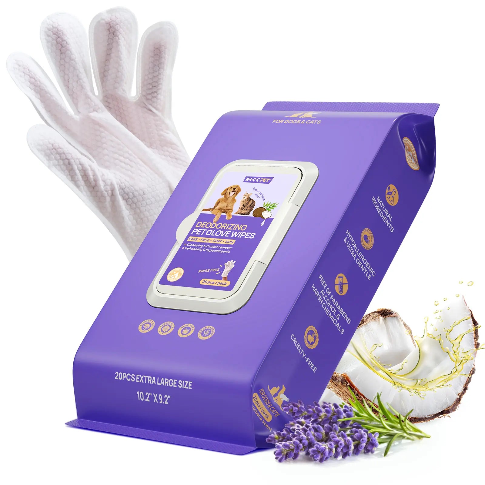 HICC PET Disposable Dog Grooming Wipes (20Pcs) - Natural, Hypoallergenic, No-Rinse Wipes with Fermented Oils for Hair Removal, Sticky Hair Control, Deodorizing, Skin Moisture & Paw Care, Outdoor Use,#Summervibes #Petlover