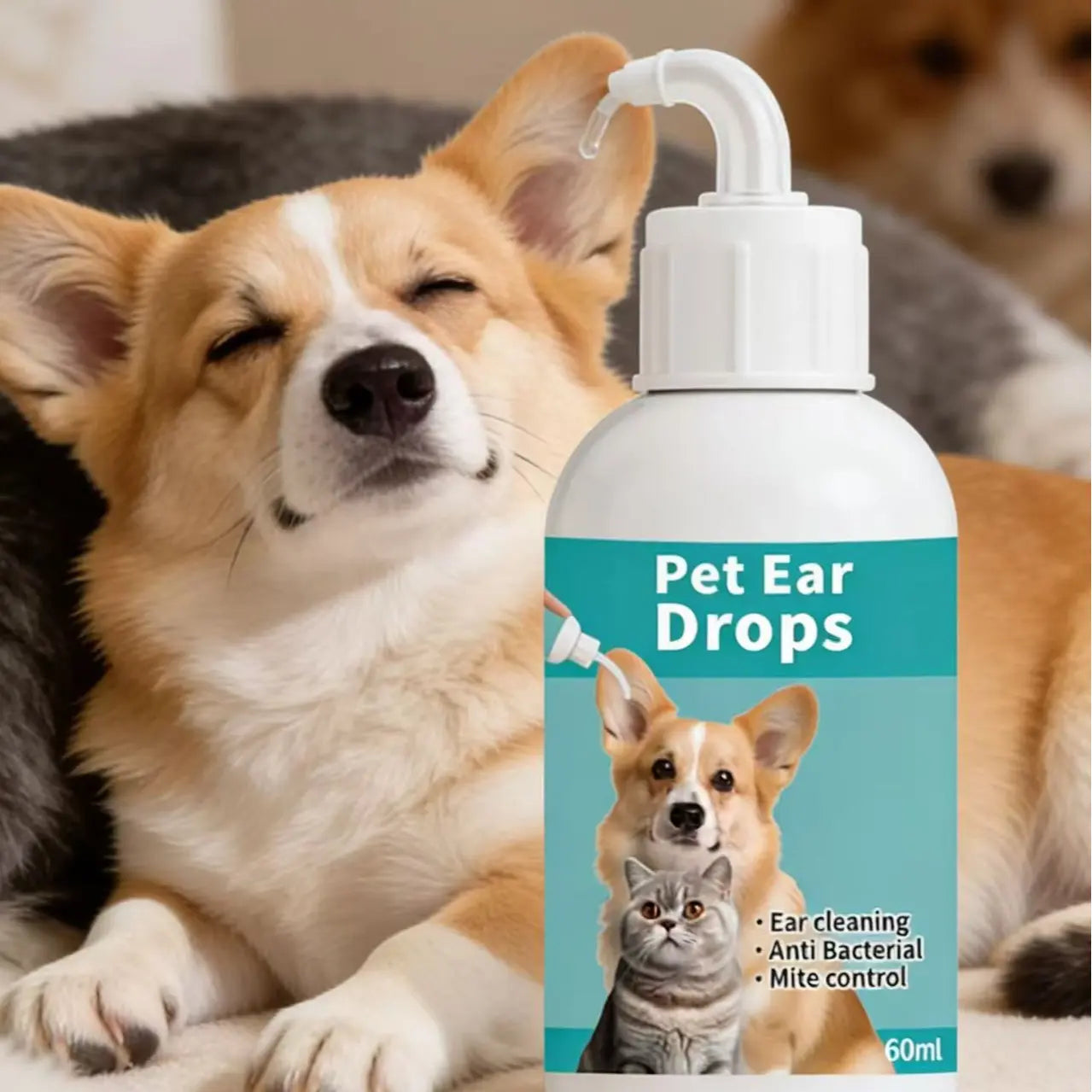Alcohol-Free Ear Cleaner for Cats and Dogs - Soothing Ear Wash for Itch Relief and Cleaning Ear Canal of Debris and Buildup - Suitable for All Ages [60ml]