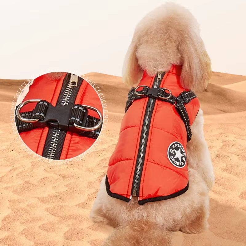 Large Pet Dog Jacket with Harness Winter Warm Dog Clothes for Labrador Waterproof Big Dog Coat Chihuahua French Bulldog Outfits
