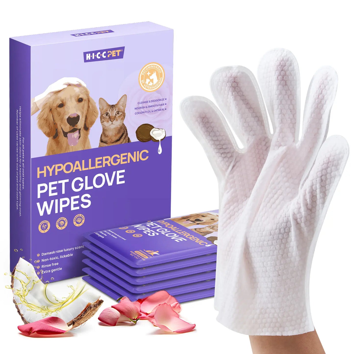 HICC PET Disposable Dog Grooming Wipes (20Pcs) - Natural, Hypoallergenic, No-Rinse Wipes with Fermented Oils for Hair Removal, Sticky Hair Control, Deodorizing, Skin Moisture & Paw Care, Outdoor Use,#Summervibes #Petlover