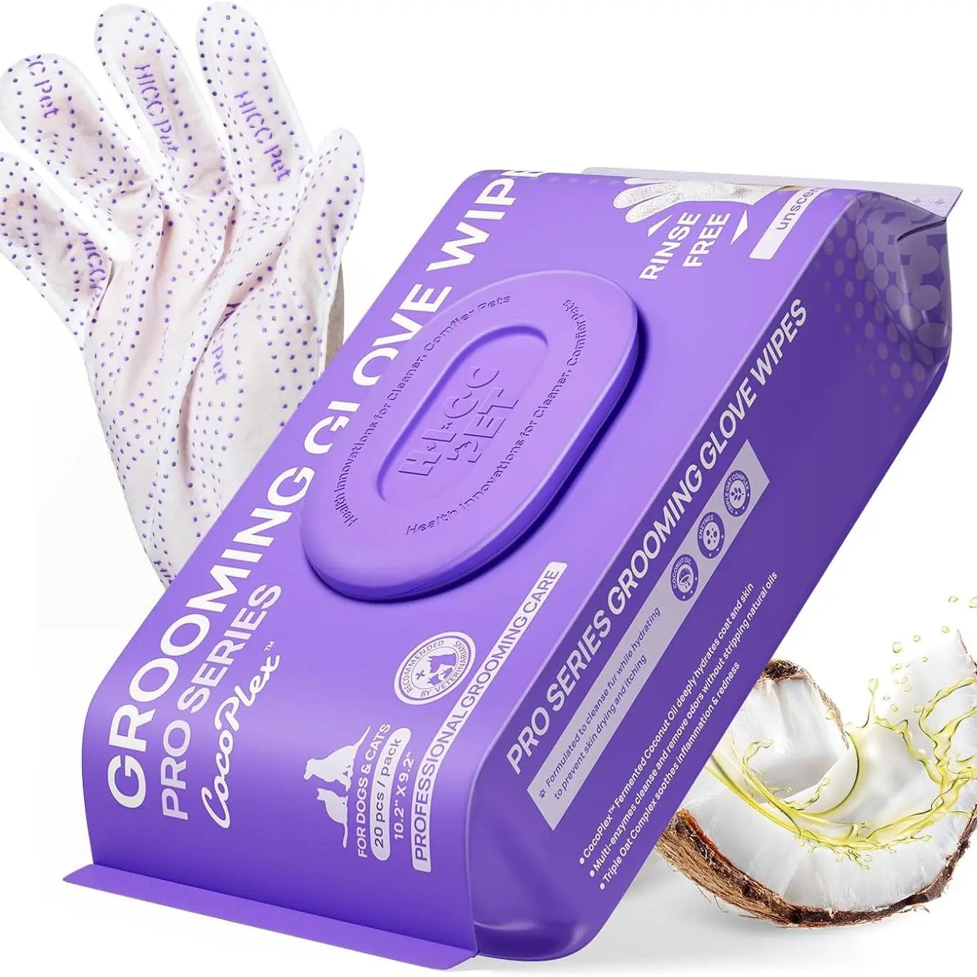 HICC PET Disposable Dog Grooming Wipes (20Pcs) - Natural, Hypoallergenic, No-Rinse Wipes with Fermented Oils for Hair Removal, Sticky Hair Control, Deodorizing, Skin Moisture & Paw Care, Outdoor Use,#Summervibes #Petlover