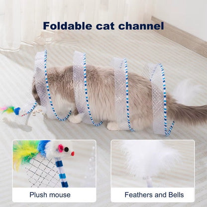 65*30Cm Cat Tunnel Toy Foldable Interactive Self Play Cat Hunting Spiral Plush and Feather Toys Decompression Spring Kitten Toys