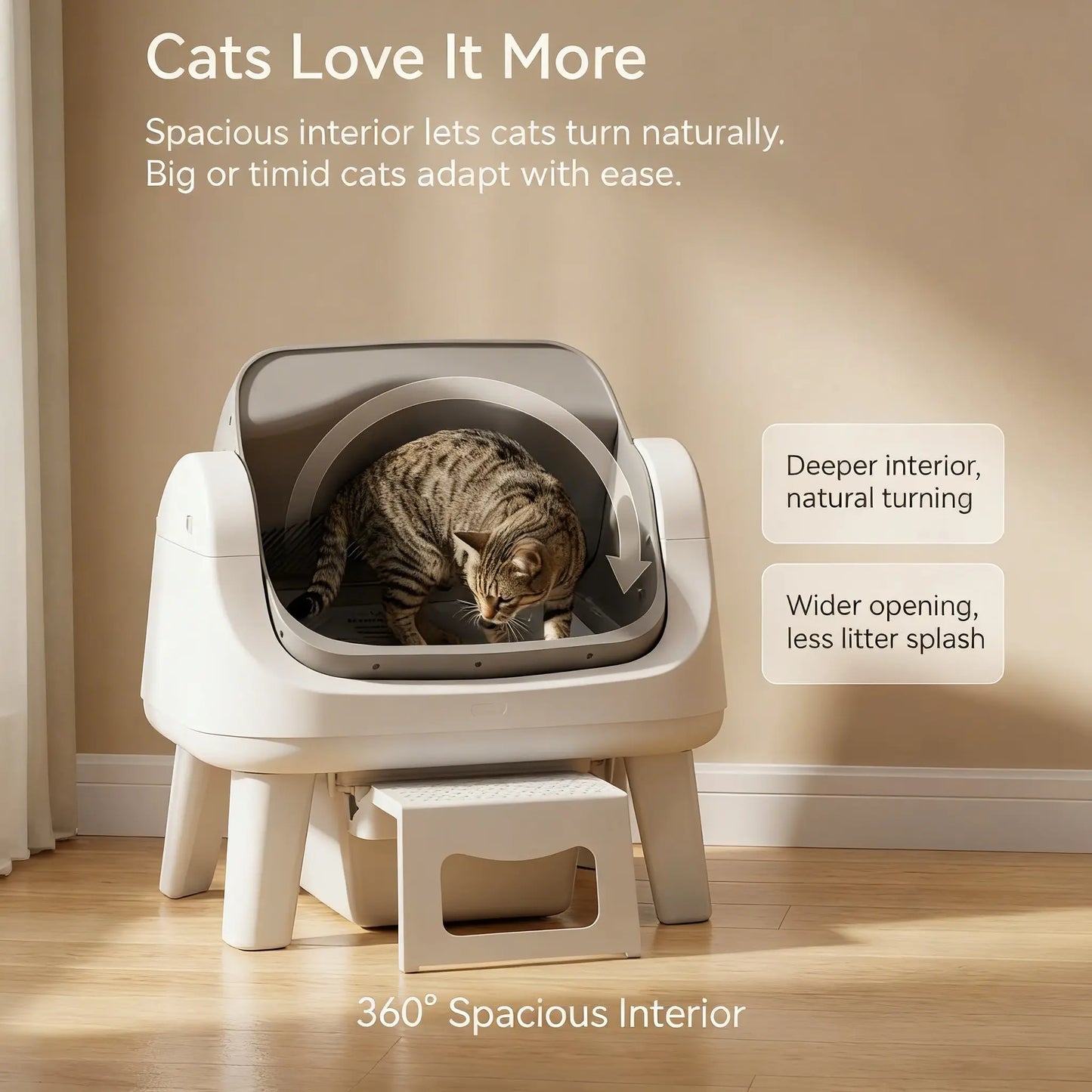Petpivot Autoscooper 12 Lite Open Top Self Cleaning Cat Litter Box, Automatic Litter Box with 7 Pairs of Safety Sensors, Anti-Pinch Protection, Easy Access Step for Senior Cats Summervibes Petlovers