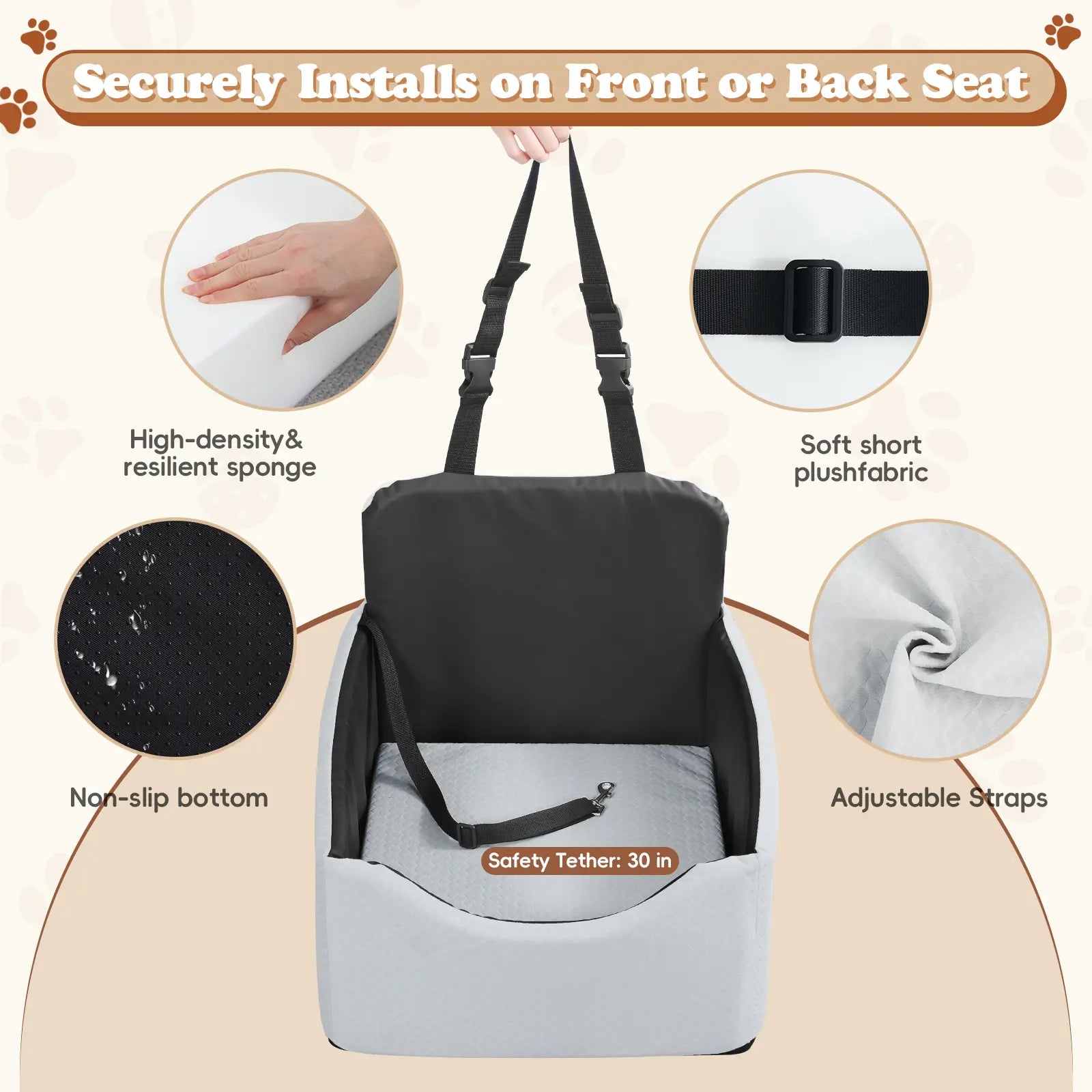 Dog Car Seat - All-Season Enclosed Design with Seat Belt Straps, Non-Slip & Waterproof for Pet Travel