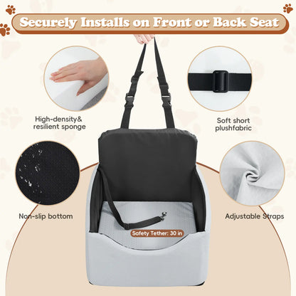Dog Car Seat - All-Season Enclosed Design with Seat Belt Straps, Non-Slip & Waterproof for Pet Travel