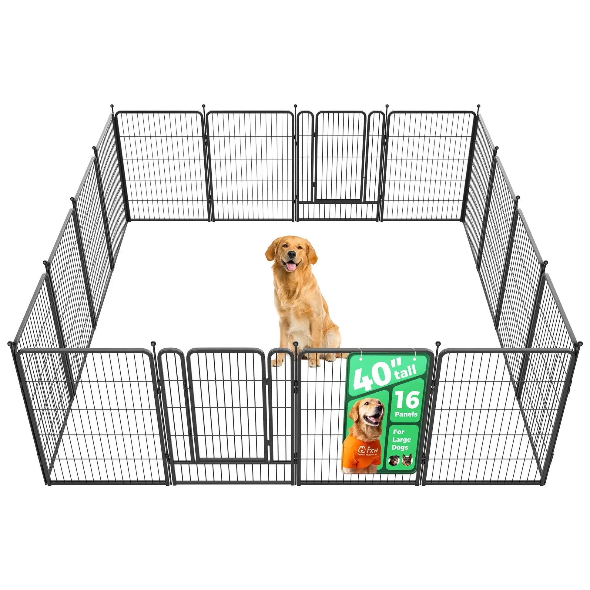 FXW Rollick Unleashed Indoor and Outdoor Dog Playpen - 40"/45"/50" Height Options, 8/16 Panels for Medium and Large Dogs, Black/White, Patented Design