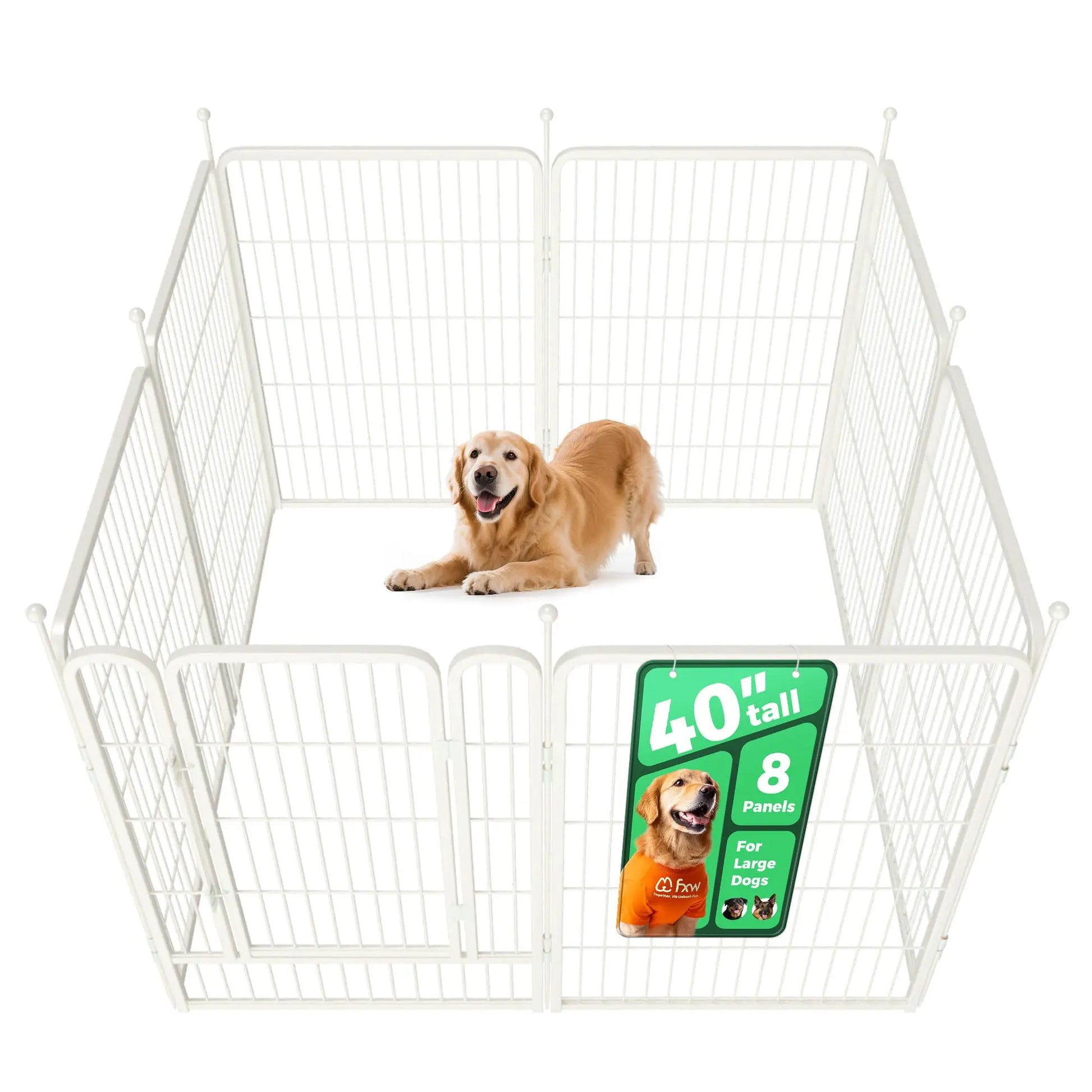 FXW Rollick Unleashed Indoor and Outdoor Dog Playpen - 40"/45"/50" Height Options, 8/16 Panels for Medium and Large Dogs, Black/White, Patented Design