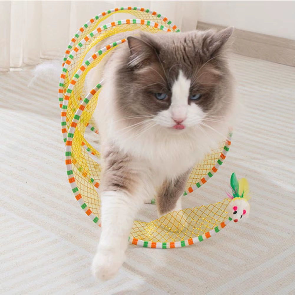 65*30Cm Cat Tunnel Toy Foldable Interactive Self Play Cat Hunting Spiral Plush and Feather Toys Decompression Spring Kitten Toys