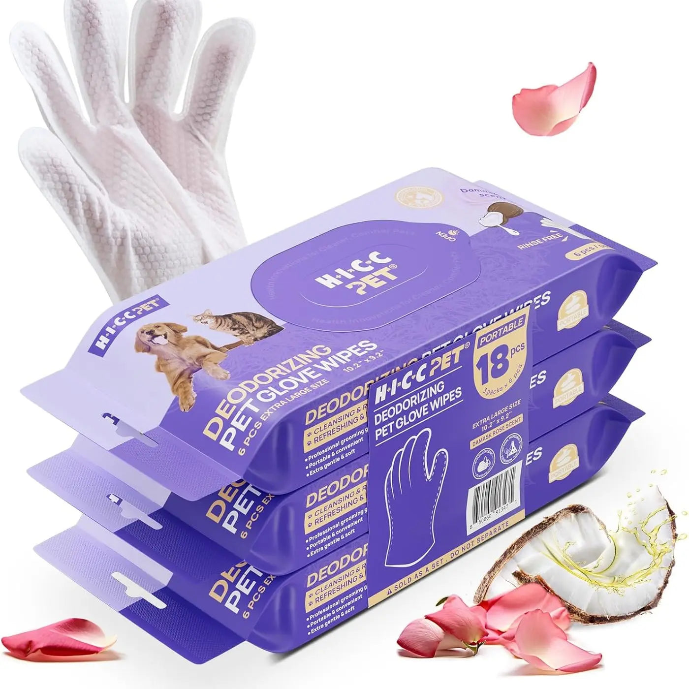 HICC PET Disposable Dog Grooming Wipes (20Pcs) - Natural, Hypoallergenic, No-Rinse Wipes with Fermented Oils for Hair Removal, Sticky Hair Control, Deodorizing, Skin Moisture & Paw Care, Outdoor Use,#Summervibes #Petlover