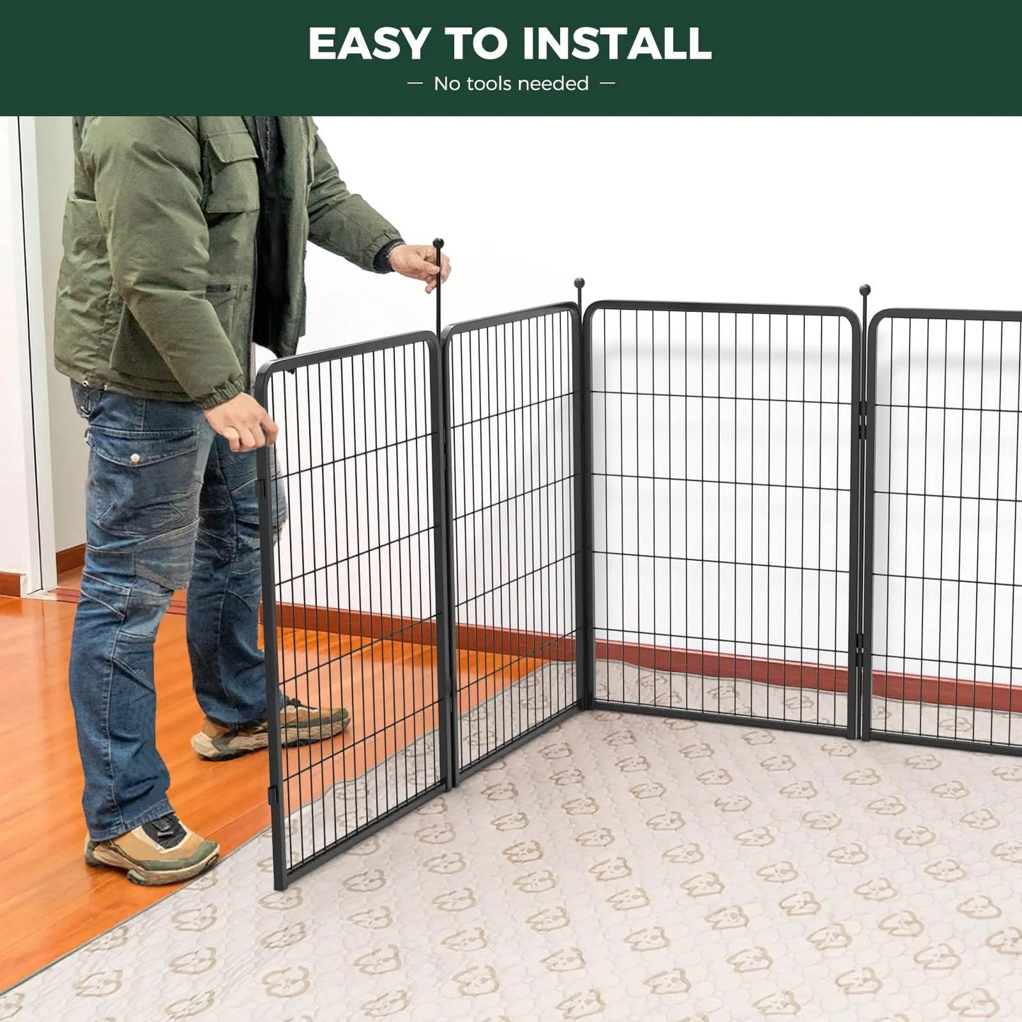 FXW Rollick Unleashed Indoor and Outdoor Dog Playpen - 40"/45"/50" Height Options, 8/16 Panels for Medium and Large Dogs, Black/White, Patented Design
