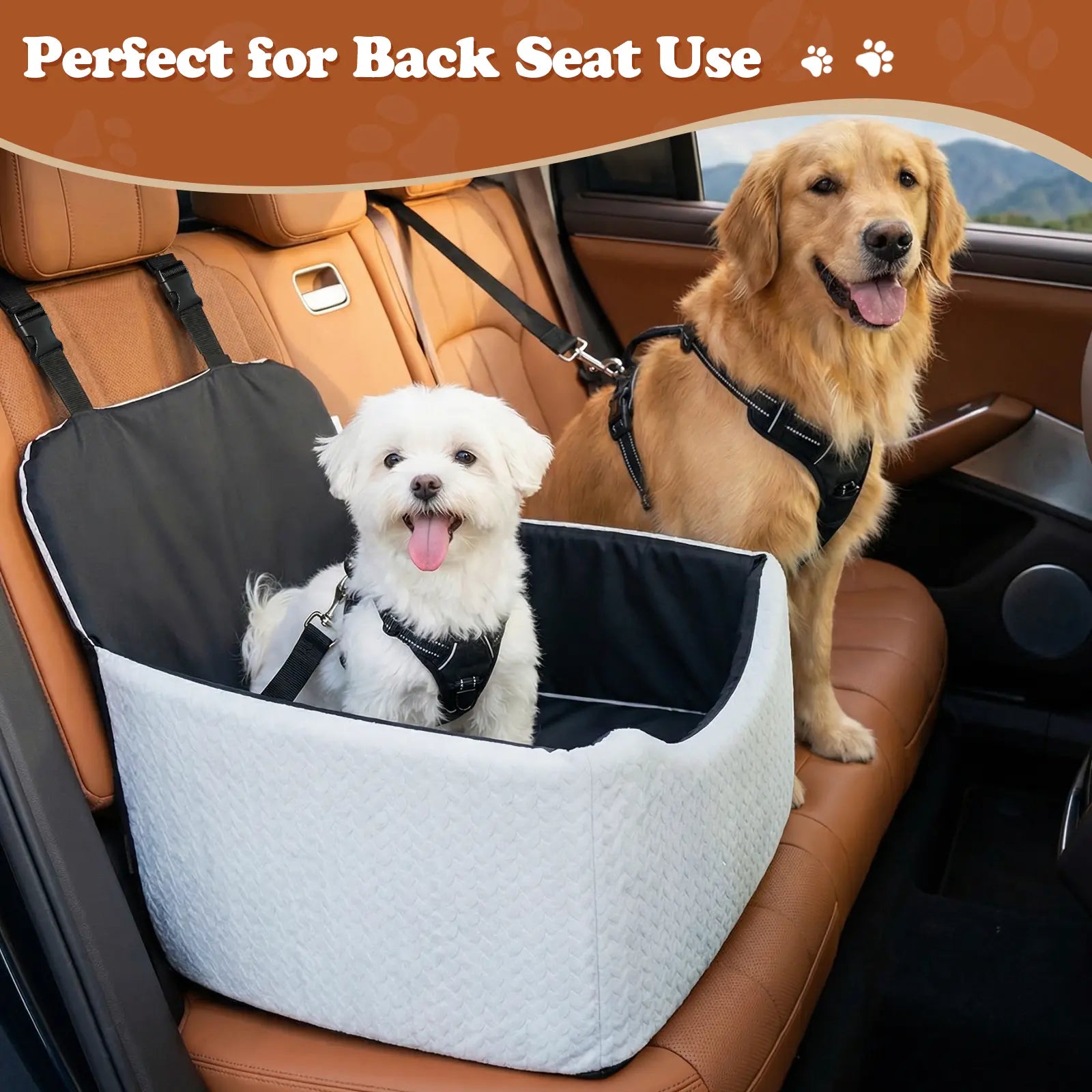 Dog Car Seat - All-Season Enclosed Design with Seat Belt Straps, Non-Slip & Waterproof for Pet Travel