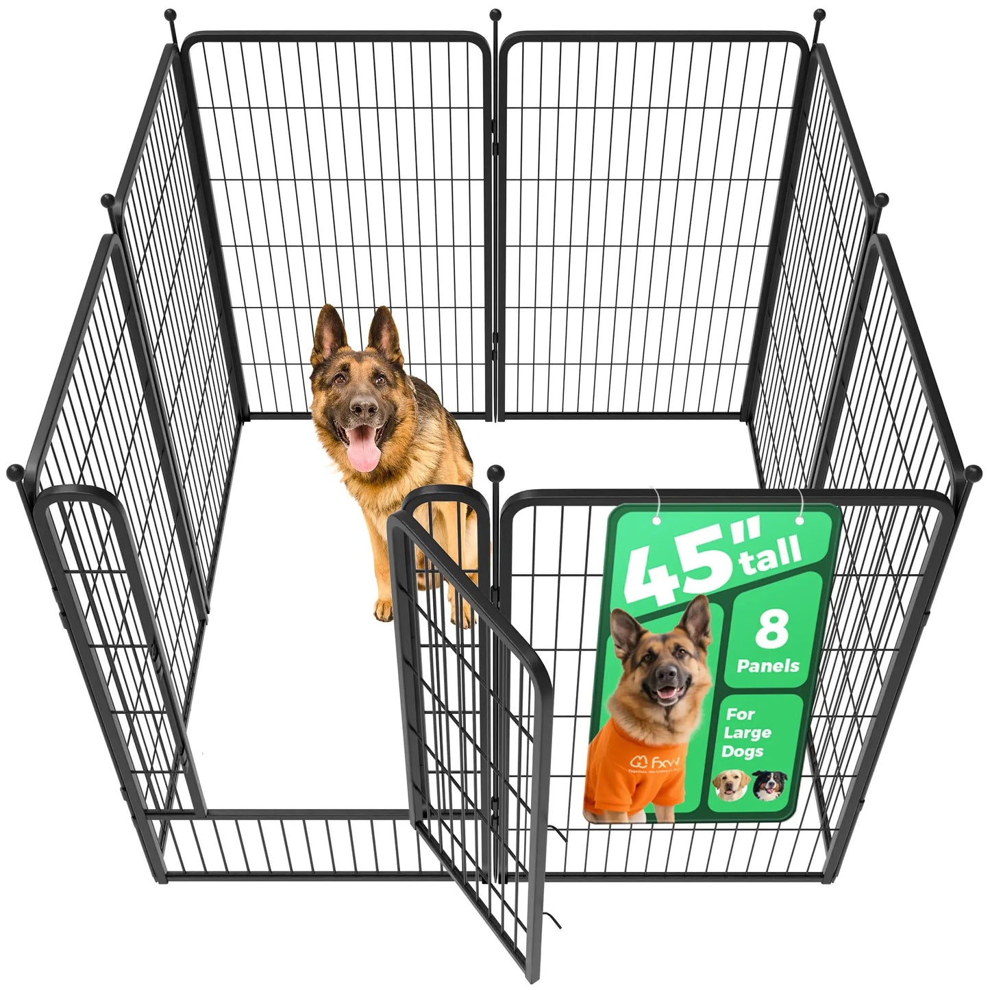 FXW Rollick Unleashed Indoor and Outdoor Dog Playpen - 40"/45"/50" Height Options, 8/16 Panels for Medium and Large Dogs, Black/White, Patented Design