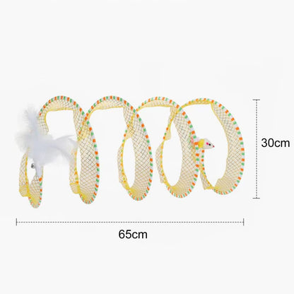 65*30Cm Cat Tunnel Toy Foldable Interactive Self Play Cat Hunting Spiral Plush and Feather Toys Decompression Spring Kitten Toys