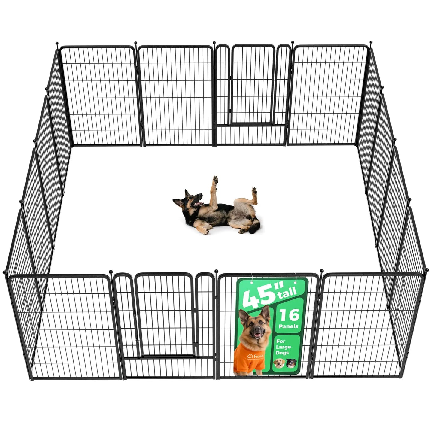 FXW Rollick Unleashed Indoor and Outdoor Dog Playpen - 40"/45"/50" Height Options, 8/16 Panels for Medium and Large Dogs, Black/White, Patented Design